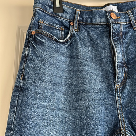 Loft High Waist Straight Crop Jeans in Dark Wash - Picture 3 of 6